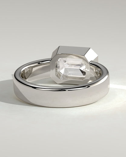 Adrian - Statement Emerald East West Bezel Solitaire with Flat Cigar Band Engagement Ring - White Gold - white gold - Lara Jewels