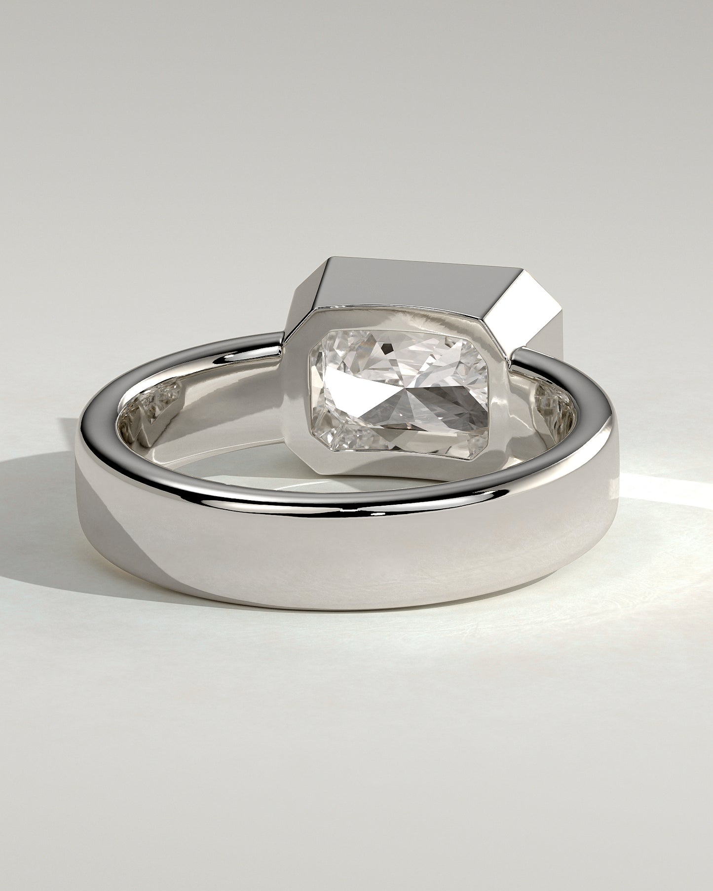 Frankie - Statement Radiant East West Bezel Solitaire with Flat Cigar Band Engagement Ring - Platinum - White Gold / Platinum 2ct