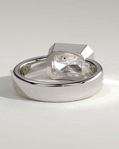 Frankie - Statement Radiant East West Bezel Solitaire with Flat Cigar Band Engagement Ring - Platinum