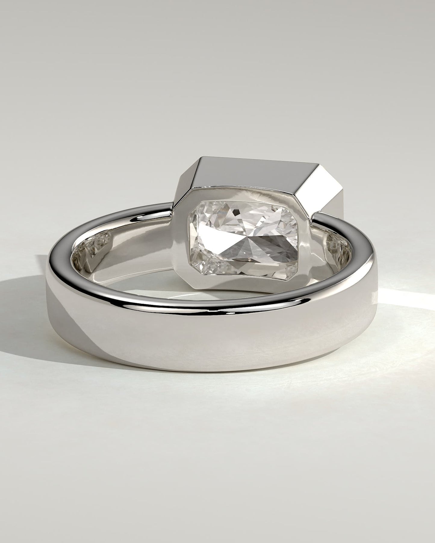 Frankie - Statement Radiant East West Bezel Solitaire with Flat Cigar Band Engagement Ring - White Gold