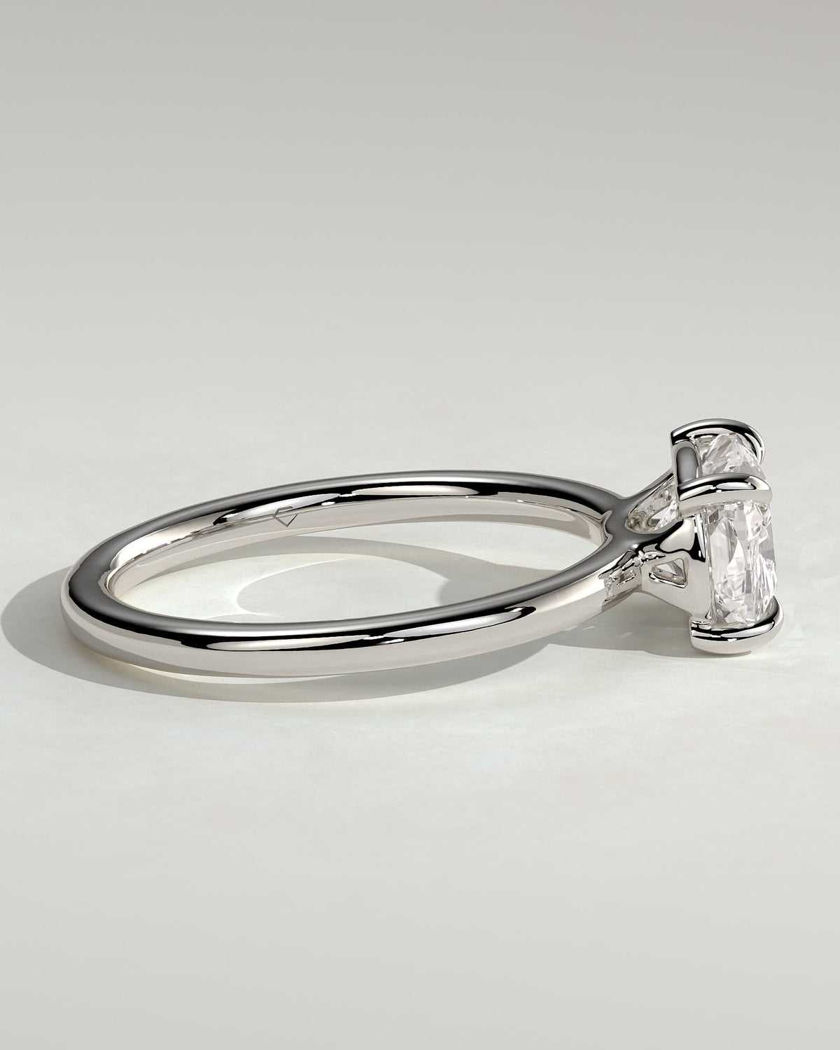 Fiona - Elongated Cushion East West Claw Solitaire with Raised Basket Gallery Engagement Ring - White Gold