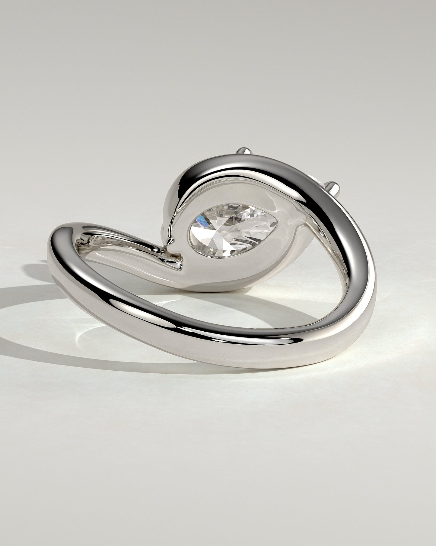 Jackie - Pear East West Claw Solitaire with Bypass Band  Engagement Ring - Platinum - White Gold / Platinum 2ct