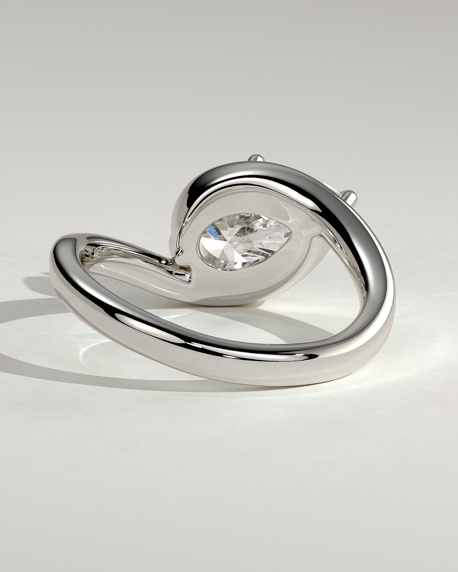 Jackie - Pear East West Claw Solitaire with Bypass Band  Engagement Ring - Platinum - White Gold / Platinum 2ct