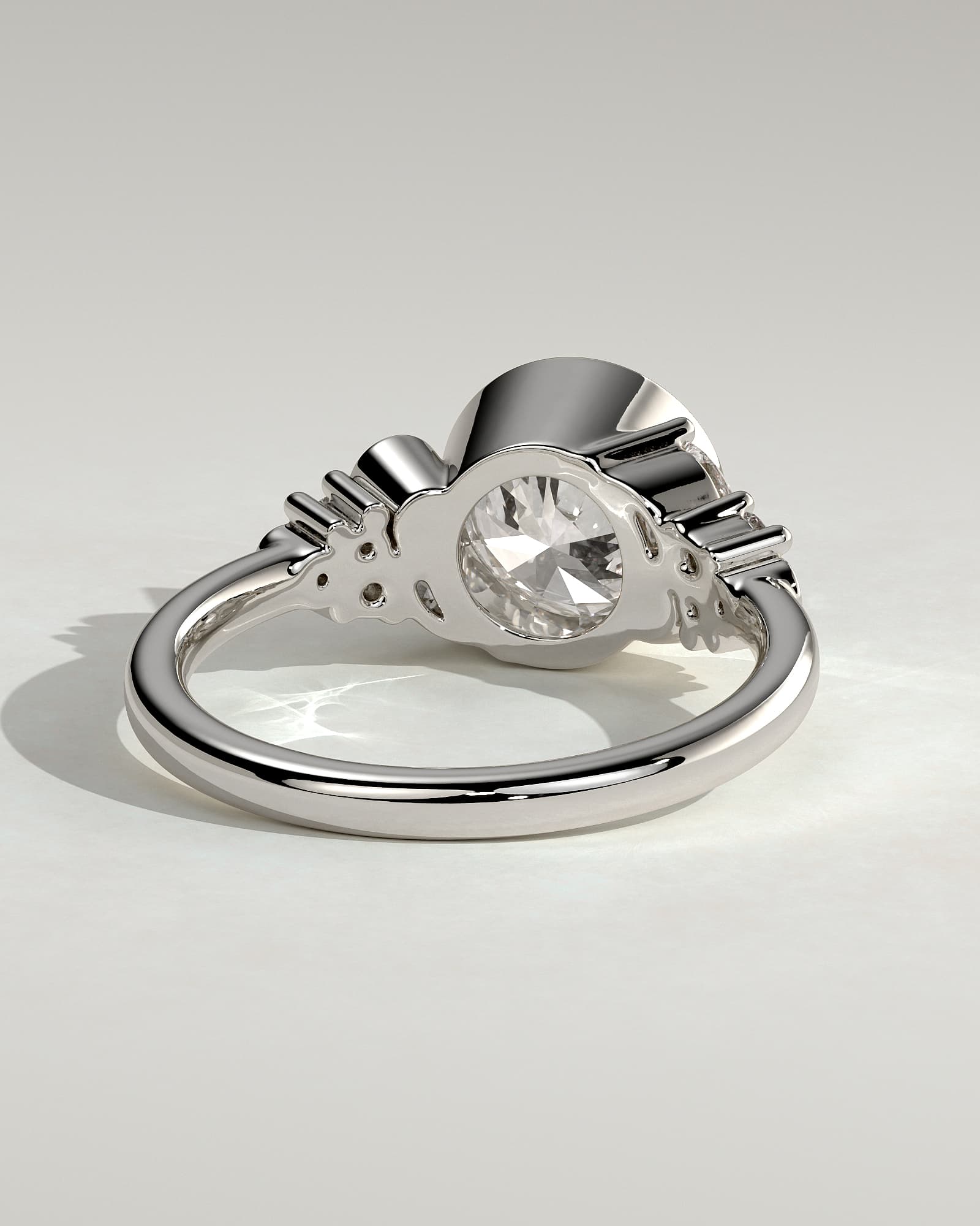 Alessia - Round Bezel Solitaire with Clustered Round-Marquise Mixed Set Shoulder Stones Engagement Ring - White Gold - white gold - Lara Jewels