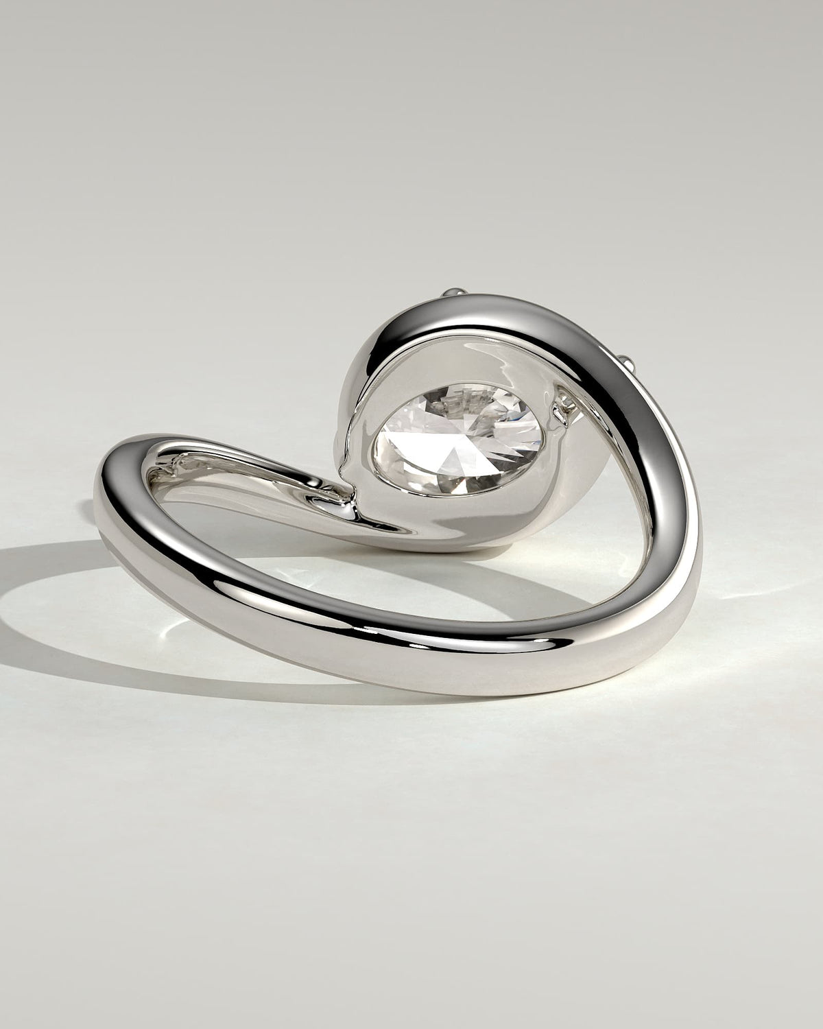 Casey - Oval East West Claw Solitaire with Bypass Band  Engagement Ring - White Gold