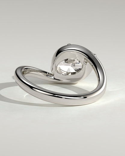 Casey - Oval East West Claw Solitaire with Bypass Band  Engagement Ring - White Gold
