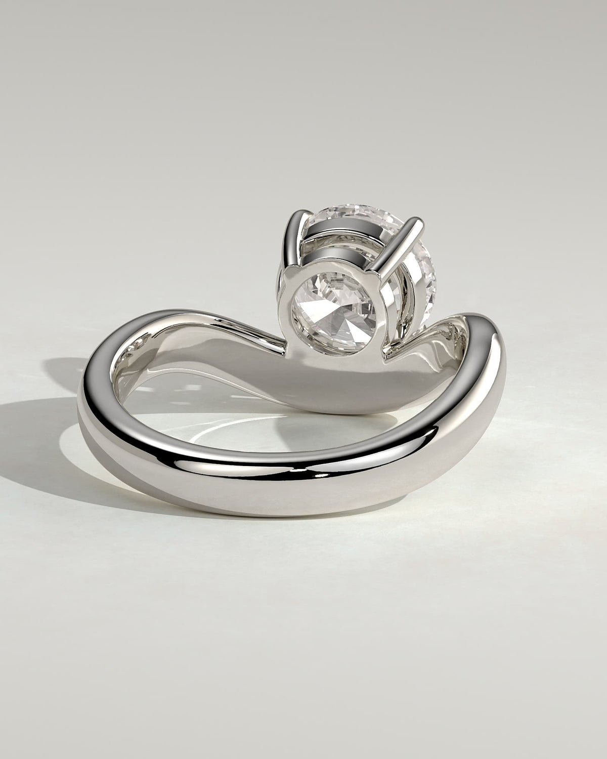 Charlotte - Round East West Claw Solitaire with Wave Band Engagement Ring - White Gold