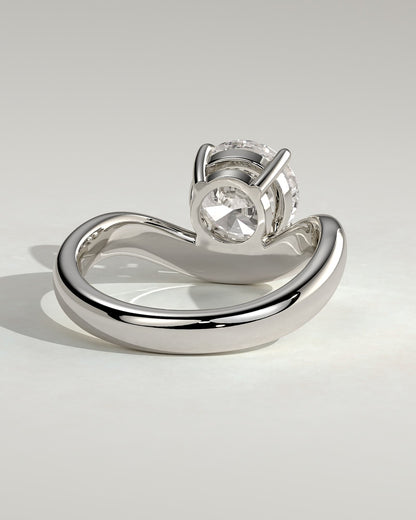 Charlotte - Round East West Claw Solitaire with Wave Band Engagement Ring - White Gold