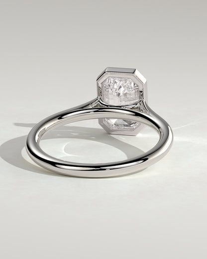 Imani - Emerald Bezel Solitaire with Cathedral High Setting Engagement Ring - Platinum