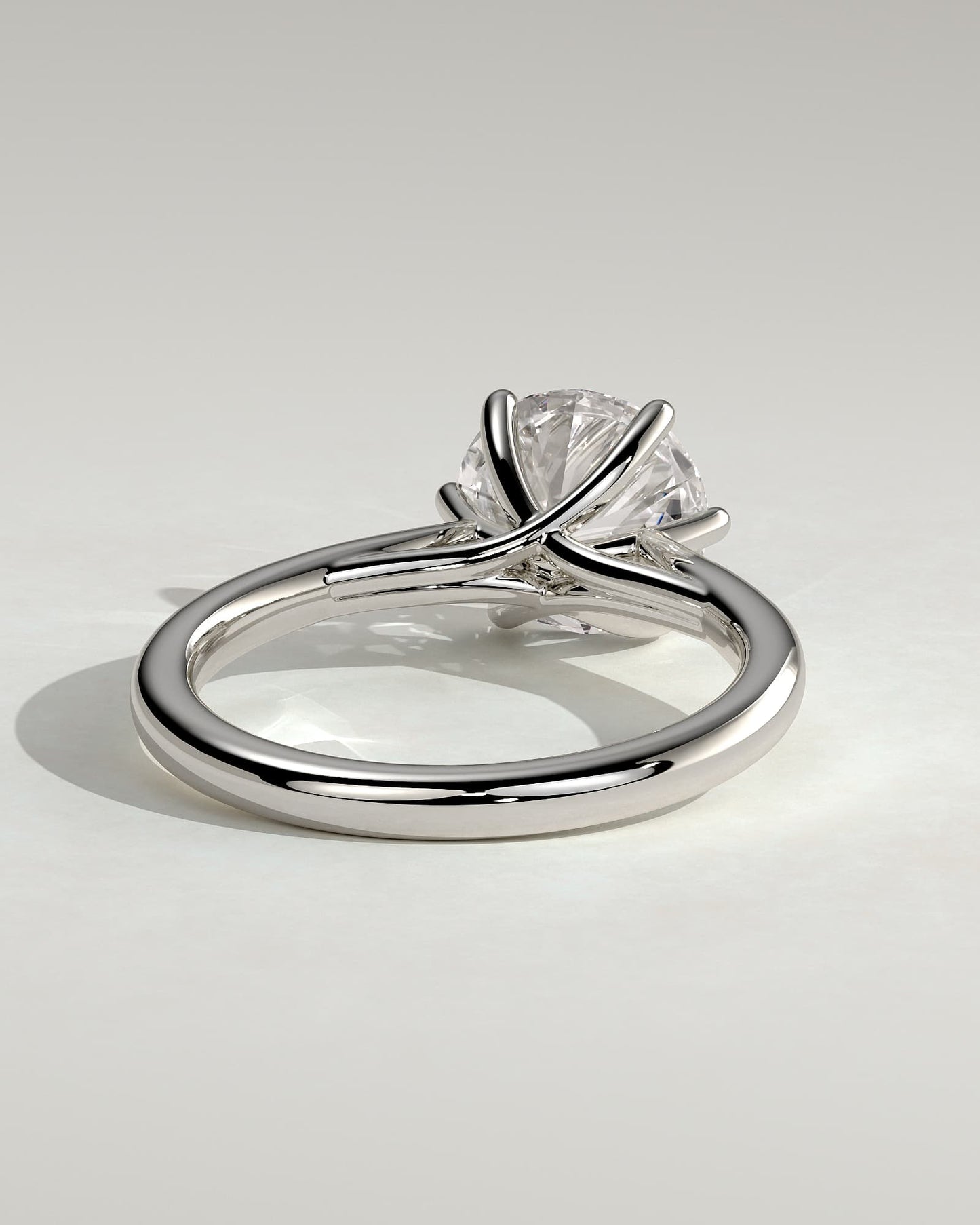 Delilah - Round Claw Solitaire with Open Trellis Gallery and Cathedral Low Setting Engagement Ring - White Gold