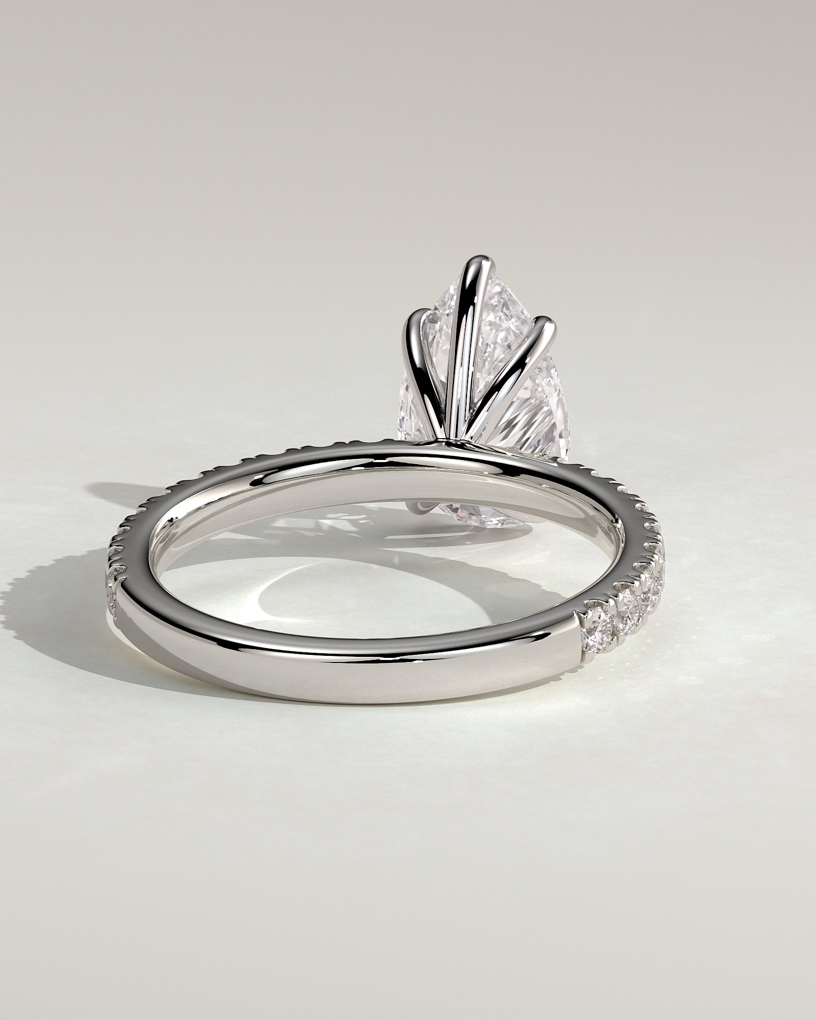 Brynlee - Pear Claw Solitaire with Pave Band Engagement Ring - Platinum - White Gold / Platinum 2ct