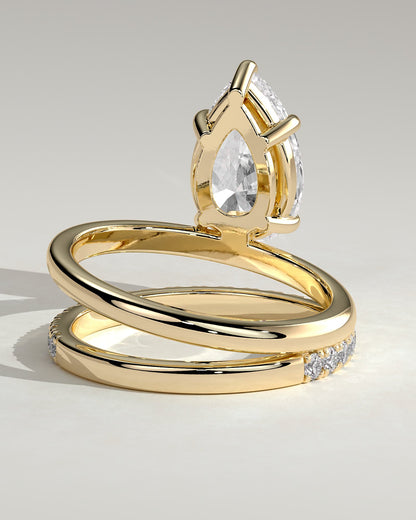 Candice - Pear Claw Solitaire with Double Pave and Plain Band Engagement Ring - Yellow Gold