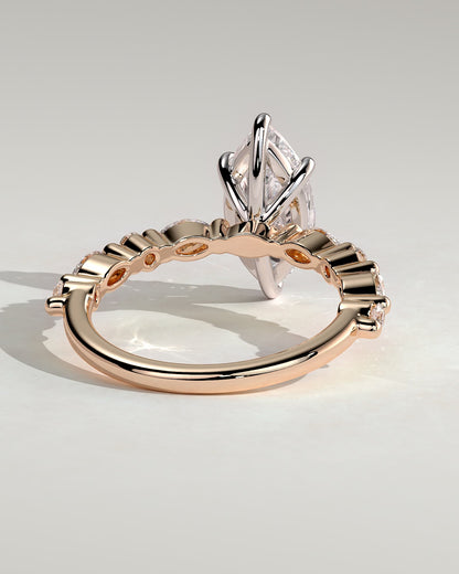 Beatrice - Marquise Claw Solitaire with Marquise and Round Accent Stones Engagement Ring - Rose Two-Tone