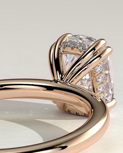 Aubrey - Elongated Cushion Double Claw Solitaire with Hidden Halo Engagement Ring - Rose Gold