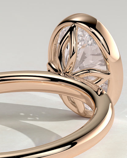 Armani - Oval Bezel Solitaire with Petal Gallery Engagement Ring - Rose Gold