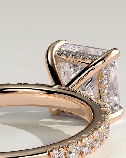 Annie - Princess Claw Solitaire with Hidden Halo and Pave Band Engagement Ring - Rose Gold - rose gold - Lara Jewels