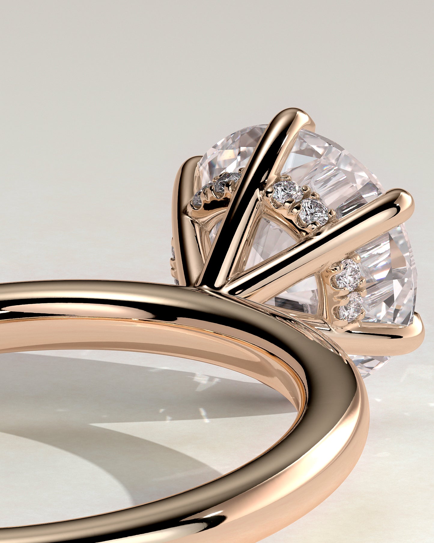 Anna - Round Claw Solitaire with Hidden Halo Engagement Ring - Rose Gold - Rose Gold 2ct