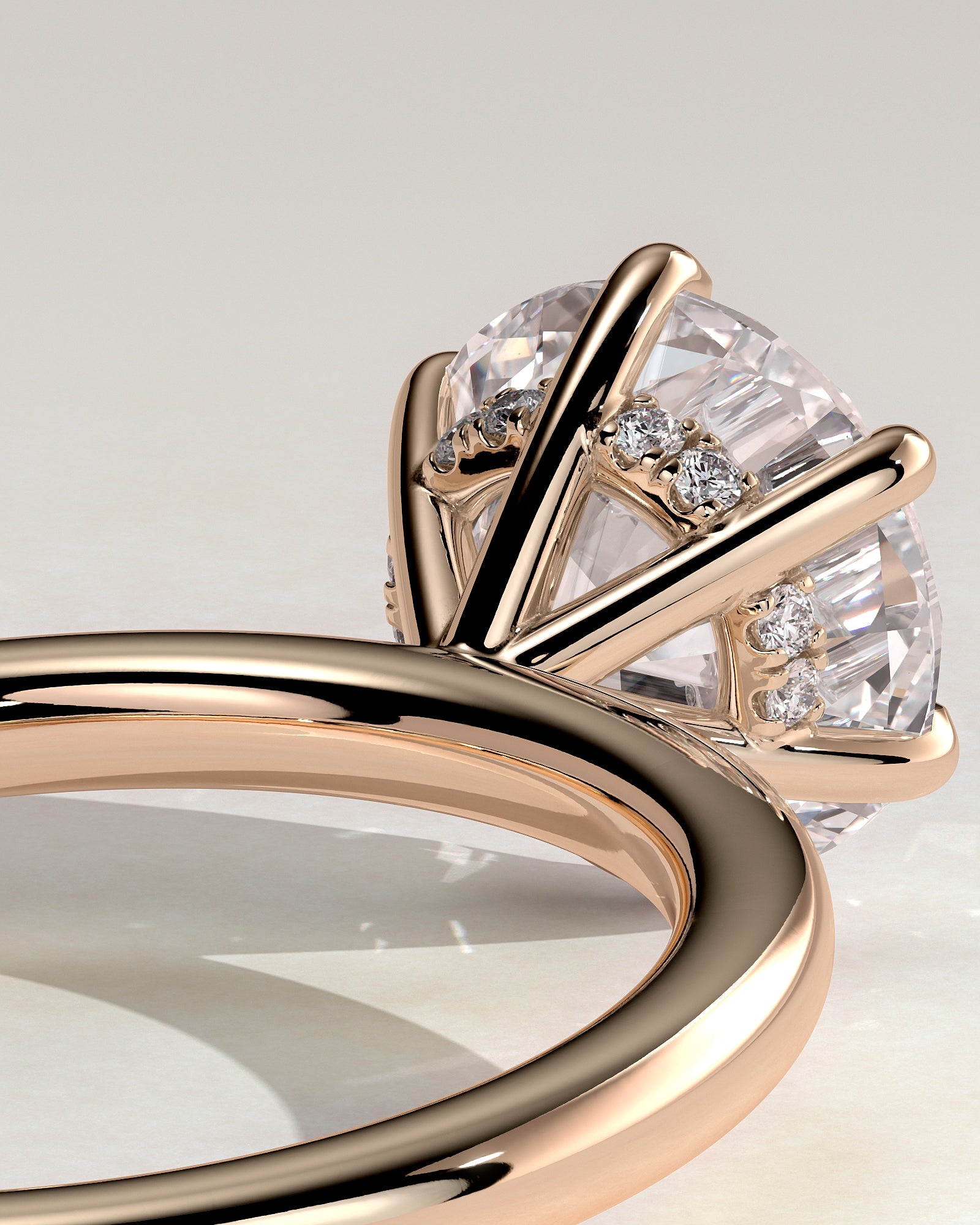 Anna - Round Claw Solitaire with Hidden Halo Engagement Ring - Rose Gold - Rose Gold 2ct