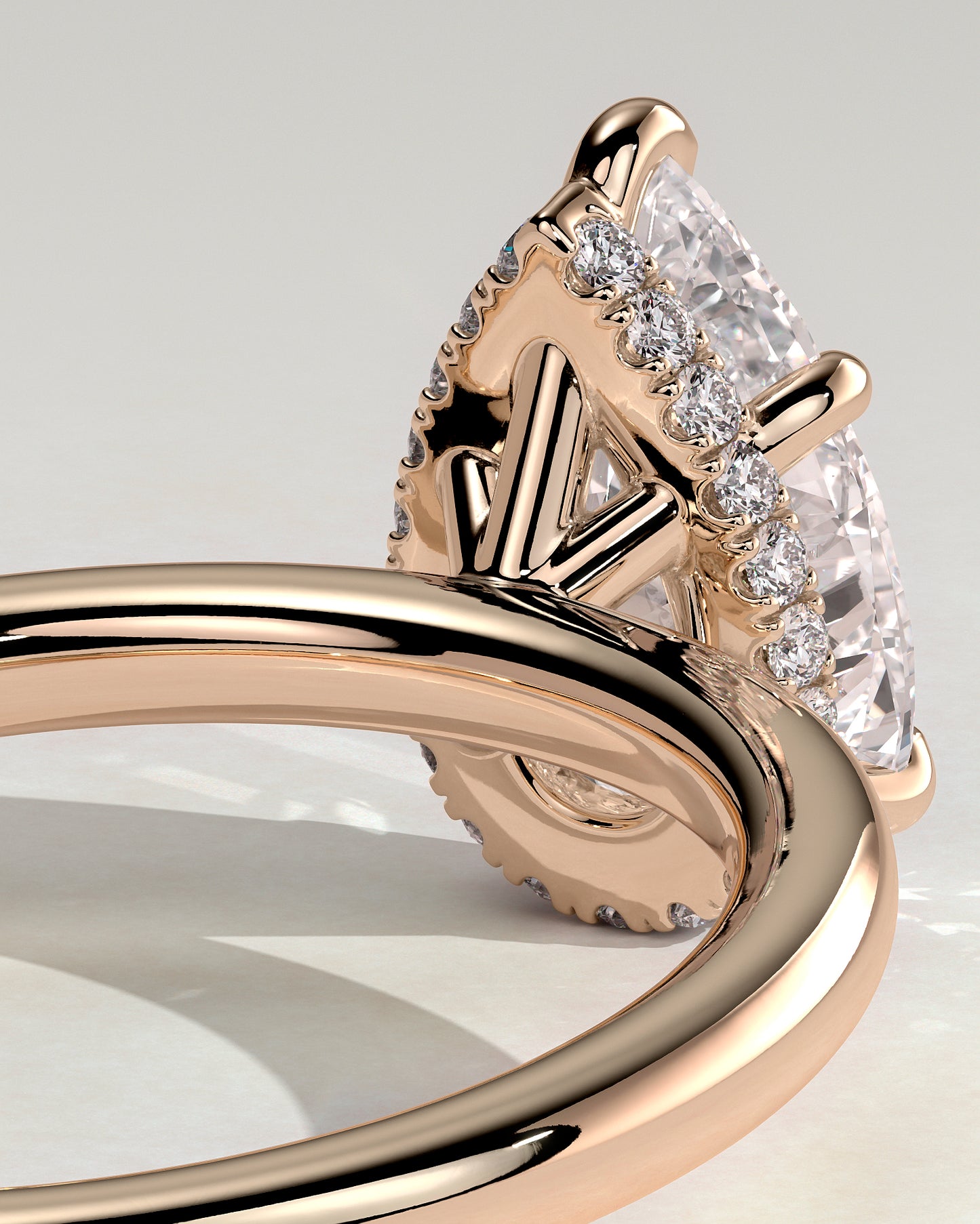 Ainsley - Pear Claw Solitaire with Wrap Around Hidden Halo Engagement Ring - Rose Gold - Rose Gold 2ct