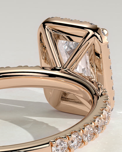 Analyce - Emerald Claw Solitaire with Halo and Pave Band Engagement Ring - Rose Gold