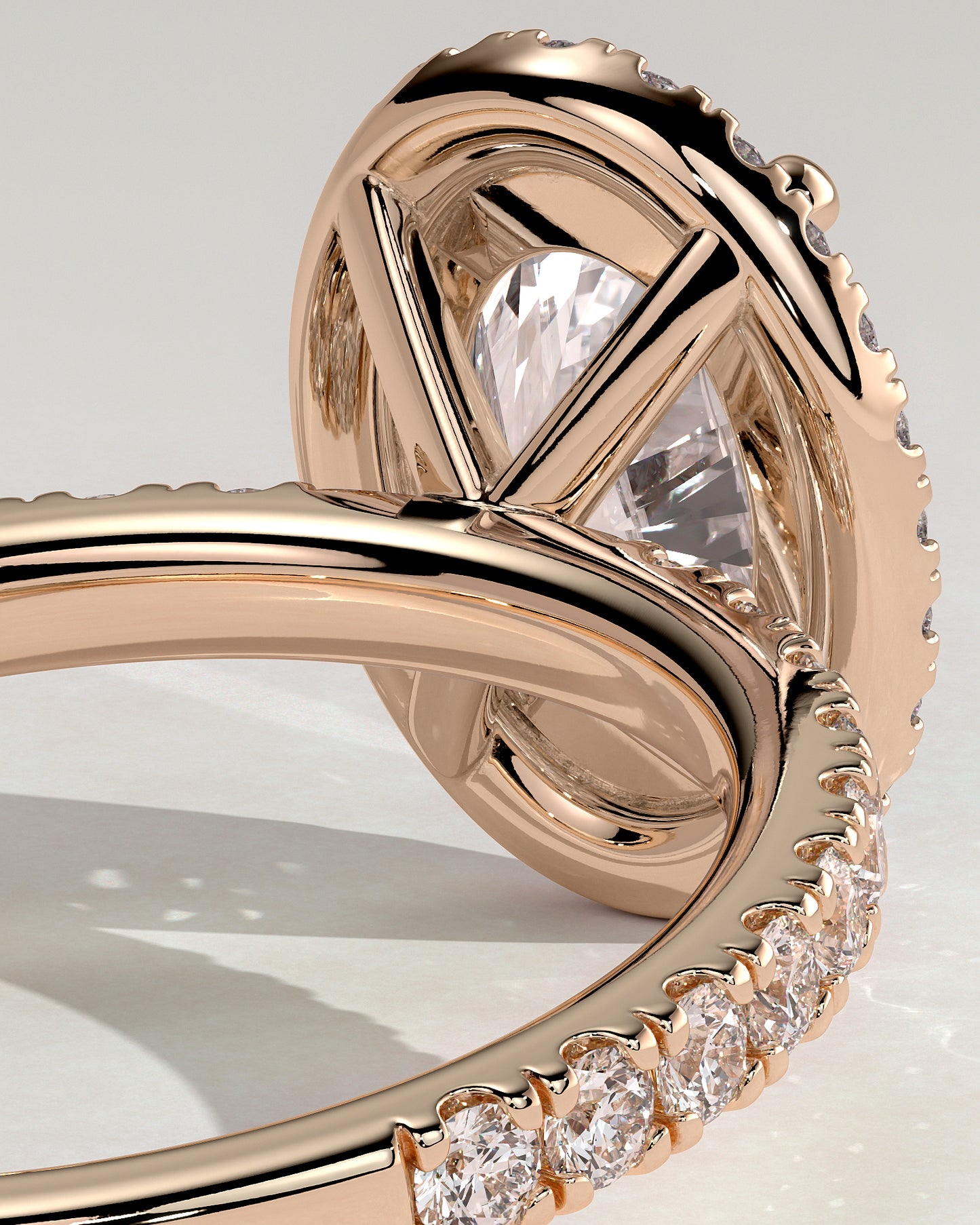 Aurora - Oval Claw Solitaire with Halo and Pave Band Engagement Ring - Rose Gold - Rose Gold 2ct