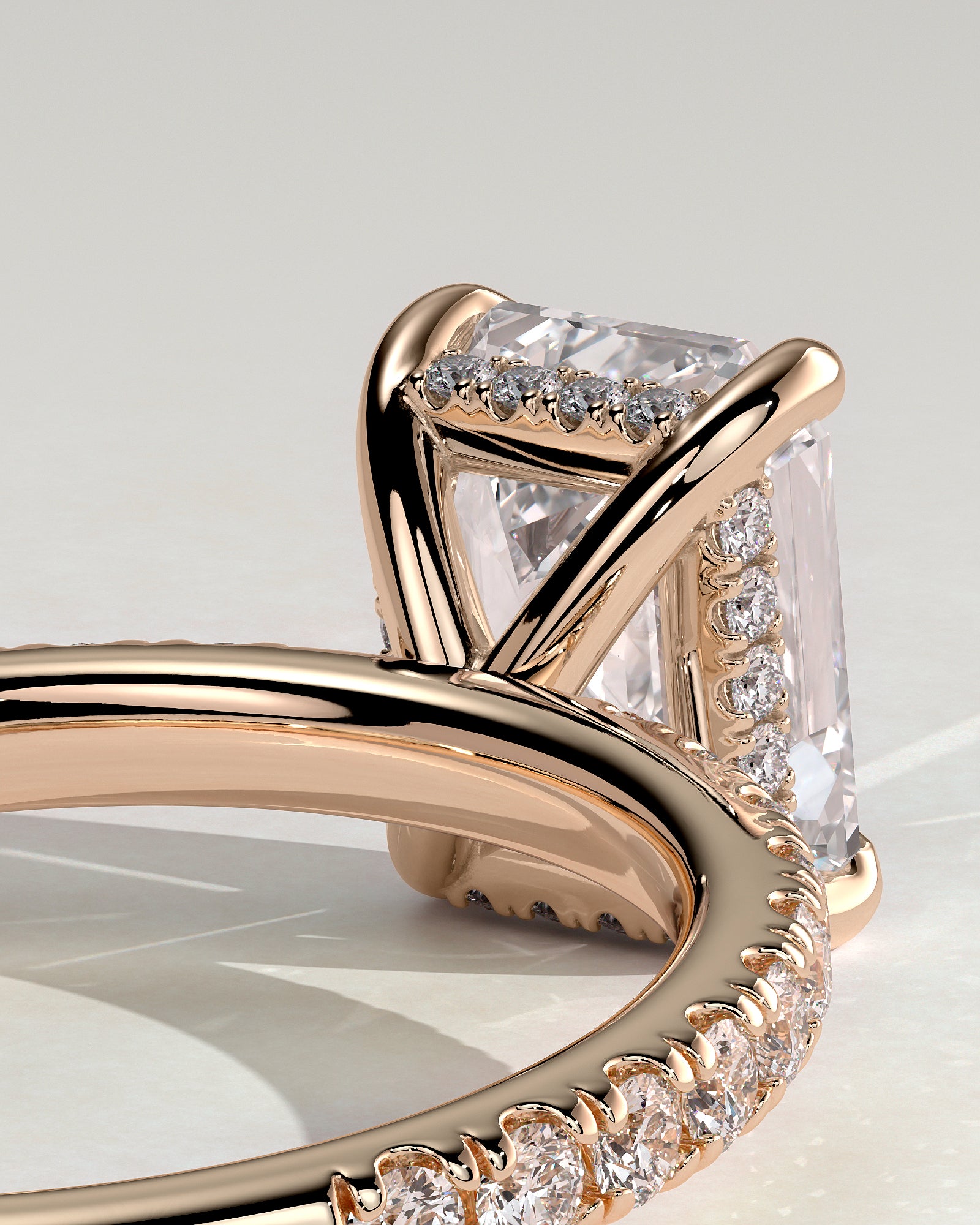 Gwyneth - Emerald Claw Solitaire with Hidden Halo and Pave Band Engagement Ring - Rose Gold - Rose Gold 2ct