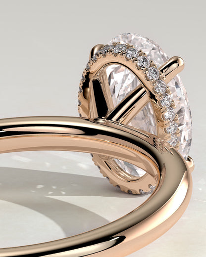 Cecilia - Oval Claw Solitaire with Wrap Around Hidden Halo Engagement Ring - Rose Gold