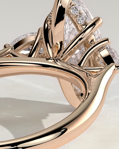 Hannah - Marquise Claw Trilogy with Pear Side Stones and Hidden Halo Engagement Ring - Rose Gold