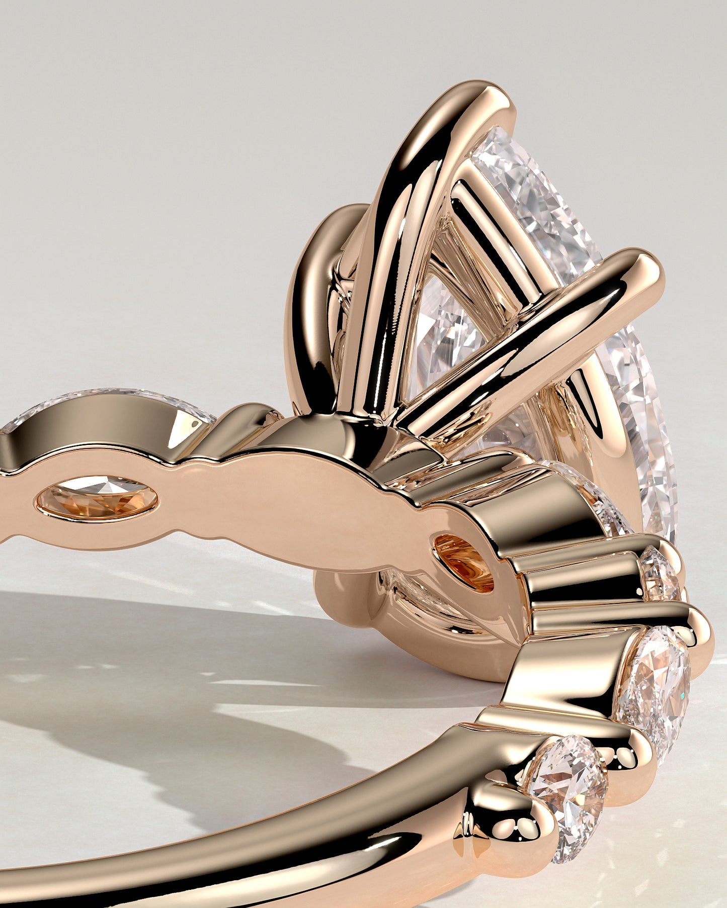 Jacinta - Pear Claw Solitaire with Marquise and Round Accent Stones Engagement Ring - Rose Gold - Rose Gold 2ct