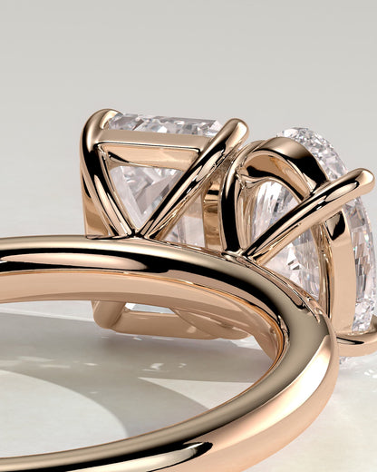 Tanya - Oval and Emerald Claw Toi et Moi Engagement Ring - Rose Gold