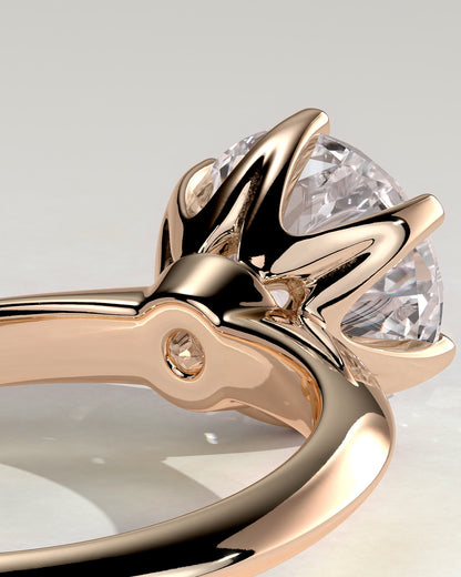 Caroline - Round Claw Solitaire with Knife Edge Band Engagement Ring - Rose Gold