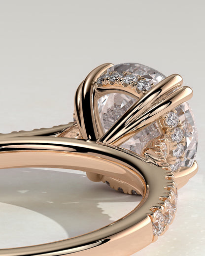 Amelia - Round Double Claw Solitaire with Hidden Halo, Tapered Pave Band and Cathedral High Setting Engagement Ring - Rose Gold - rose gold - Lara Jewels