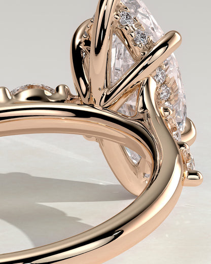 Elsie - Marquise Claw Solitaire with Hidden Halo, Opposing Marquise Accents and Cathedral High Setting Engagement Ring - Rose Gold