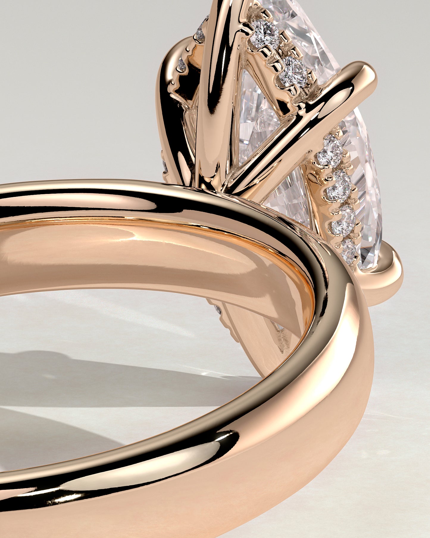 Gigi - Marquise Claw Solitaire with Cigar Band and Hidden Halo Engagement Ring - Rose Gold - Rose Gold 2ct