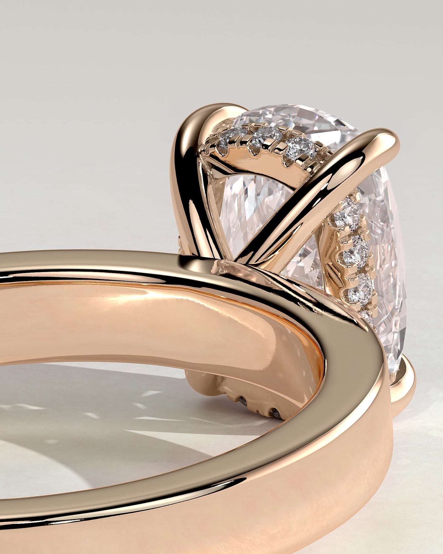 Kai - Elongated Cushion Claw Solitaire with Flat Cigar Band and Hidden Halo Engagement Ring - Rose Gold