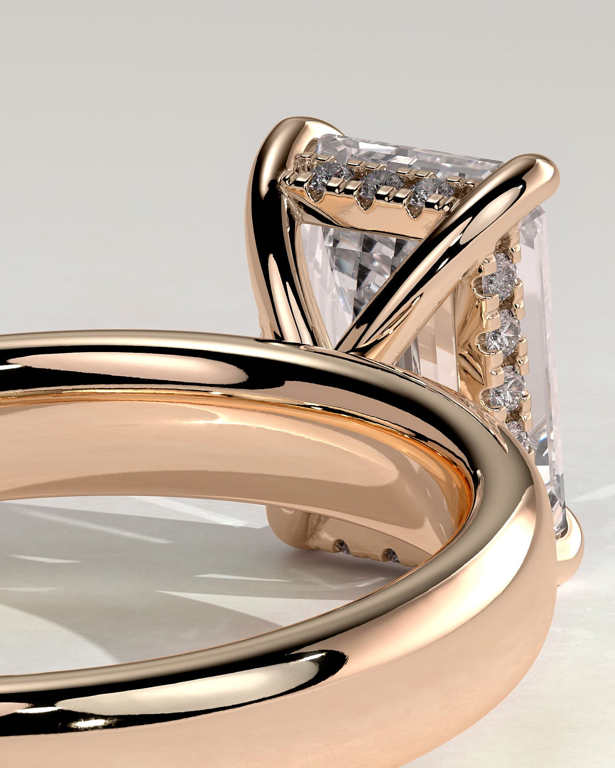 Kate - Emerald Claw Solitaire with Cigar Band and Hidden Halo Engagement Ring - Rose Gold