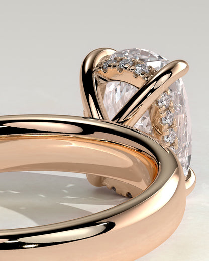 Cora - Elongated Cushion Claw Solitaire with Cigar Band and Hidden Halo Engagement Ring - Rose Gold