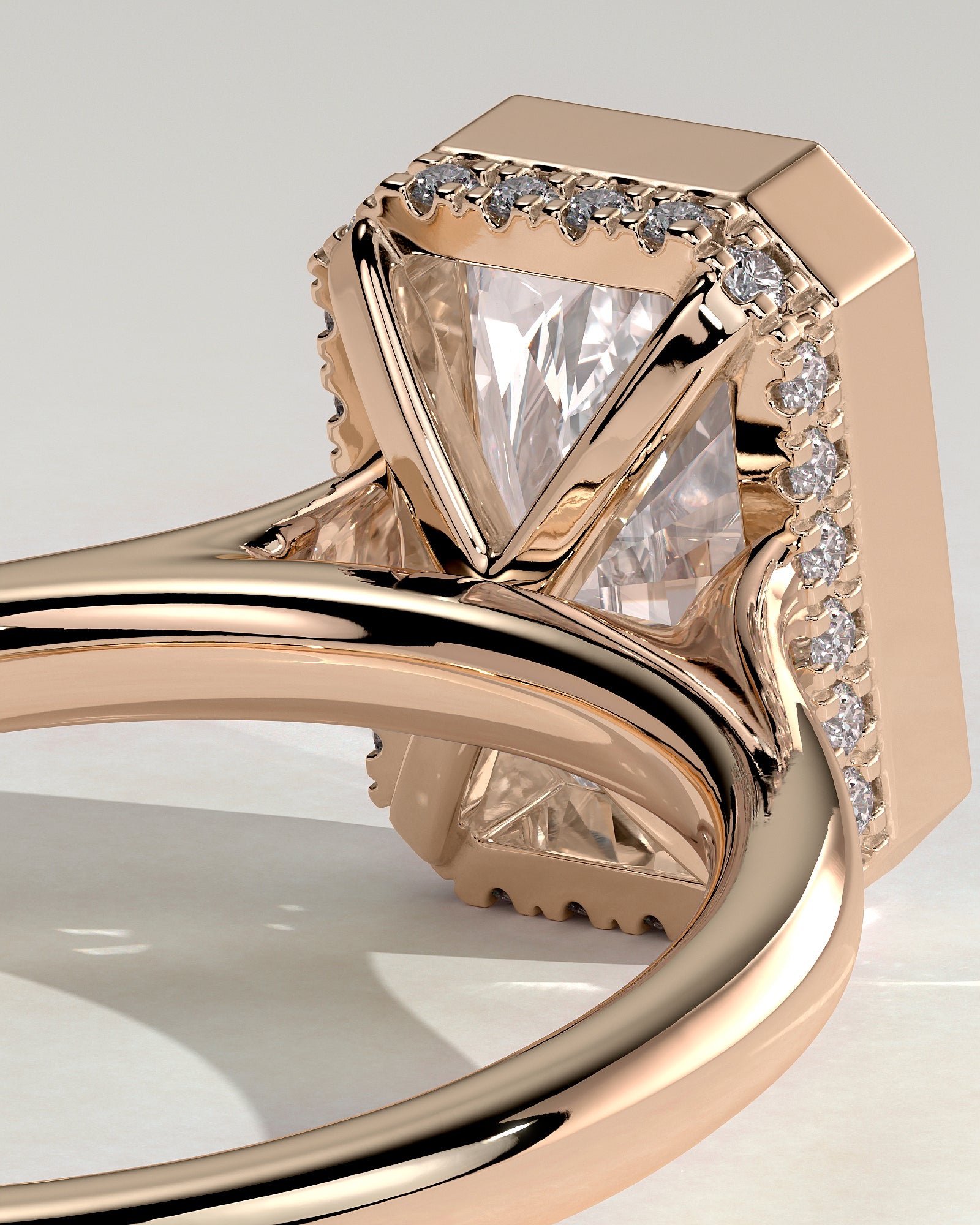 Bennie - Radiant Bezel Solitaire with Hidden Halo and Cathedral High Setting Engagement Ring - Rose Gold - Rose Gold 2ct