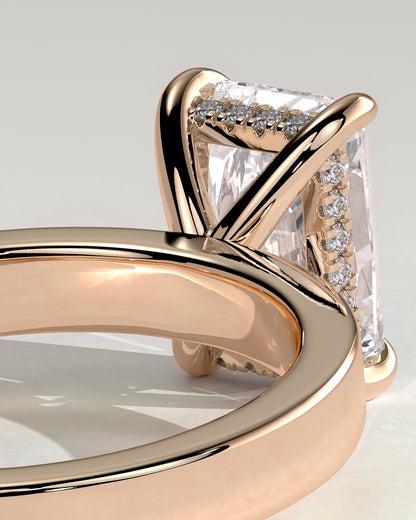 Aida - Radiant Claw Solitaire with Flat Cigar Band and Hidden Halo Engagement Ring - Rose Gold - rose gold - Lara Jewels