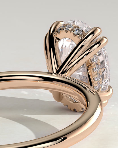 Avery - Oval Double Claw Solitaire with Hidden Halo Engagement Ring - Rose Gold