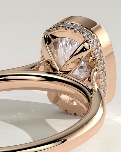 Everleigh - Elongated Cushion Bezel Solitaire with Hidden Halo and Cathedral High Setting Engagement Ring - Rose Gold
