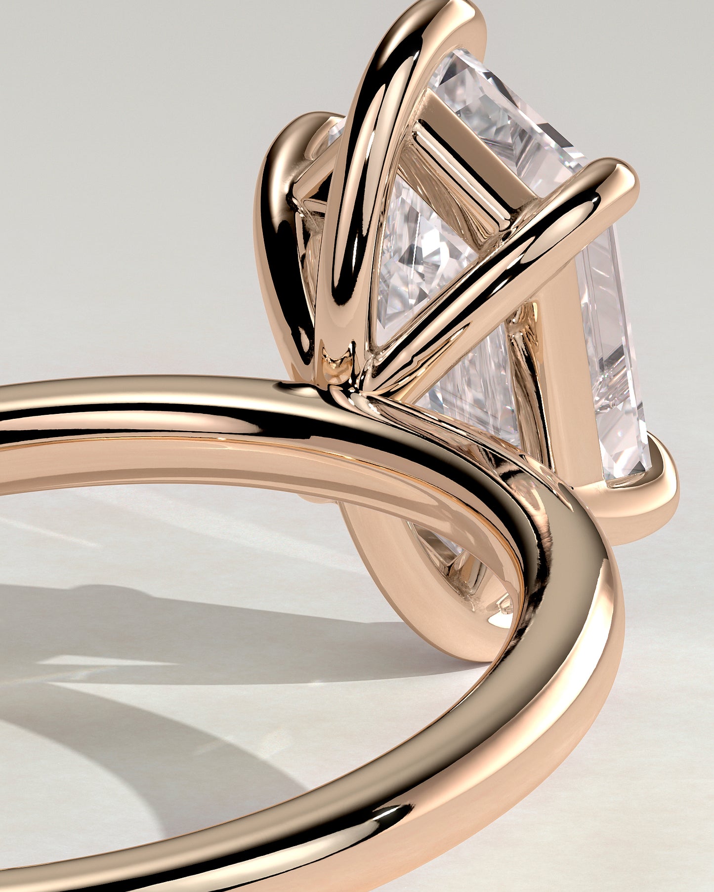 Cynthia - Classic Elongated Hexagon Claw Solitaire Engagement Ring - Rose Gold - Rose Gold 2ct