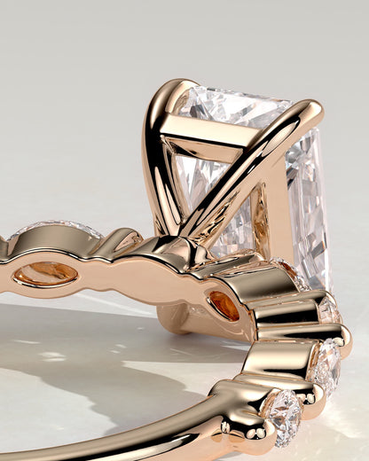 Dayna - Radiant Claw Solitaire with Marquise and Round Accent Stones Engagement Ring - Rose Gold