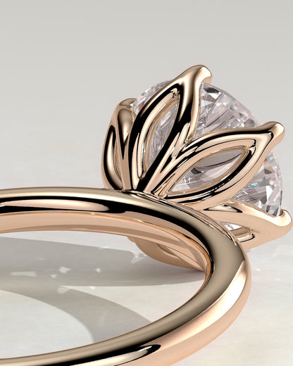 Iris - Round Claw Solitaire with Petal Gallery Engagement Ring - Rose Gold