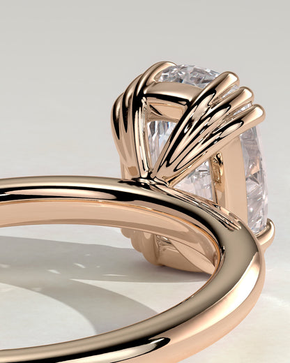 Helena - Elongated Cushion Triple Claw Solitaire Engagement Ring - Rose Gold