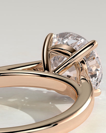Georgia - Round Claw Solitaire with Flat Band and Cathedral High Setting Engagement Ring - Rose Gold