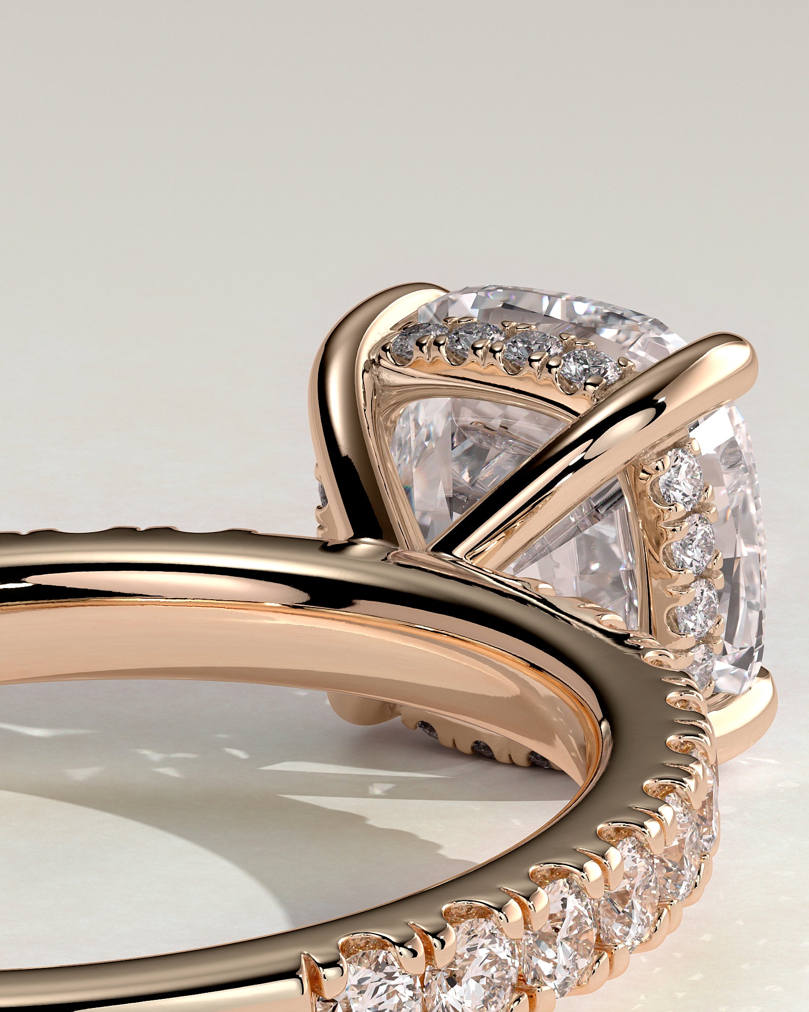 Claudia - Cushion Claw Solitaire with Hidden Halo and Pave Band Engagement Ring - Rose Gold - Rose Gold 2ct