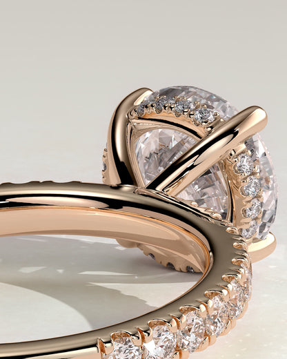 Charlie - Round Claw Solitaire with Hidden Halo and Pave Band Engagement Ring - Rose Gold