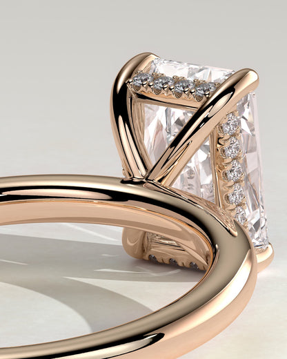 Carly - Radiant Claw Solitaire with Hidden Halo Engagement Ring - Rose Gold