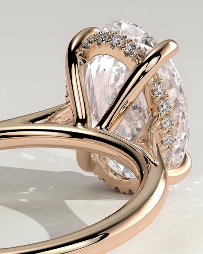Bethany - Oval Claw Solitaire with Hidden Halo, Tapered Band and Cathedral High Setting Engagement Ring - Rose Gold